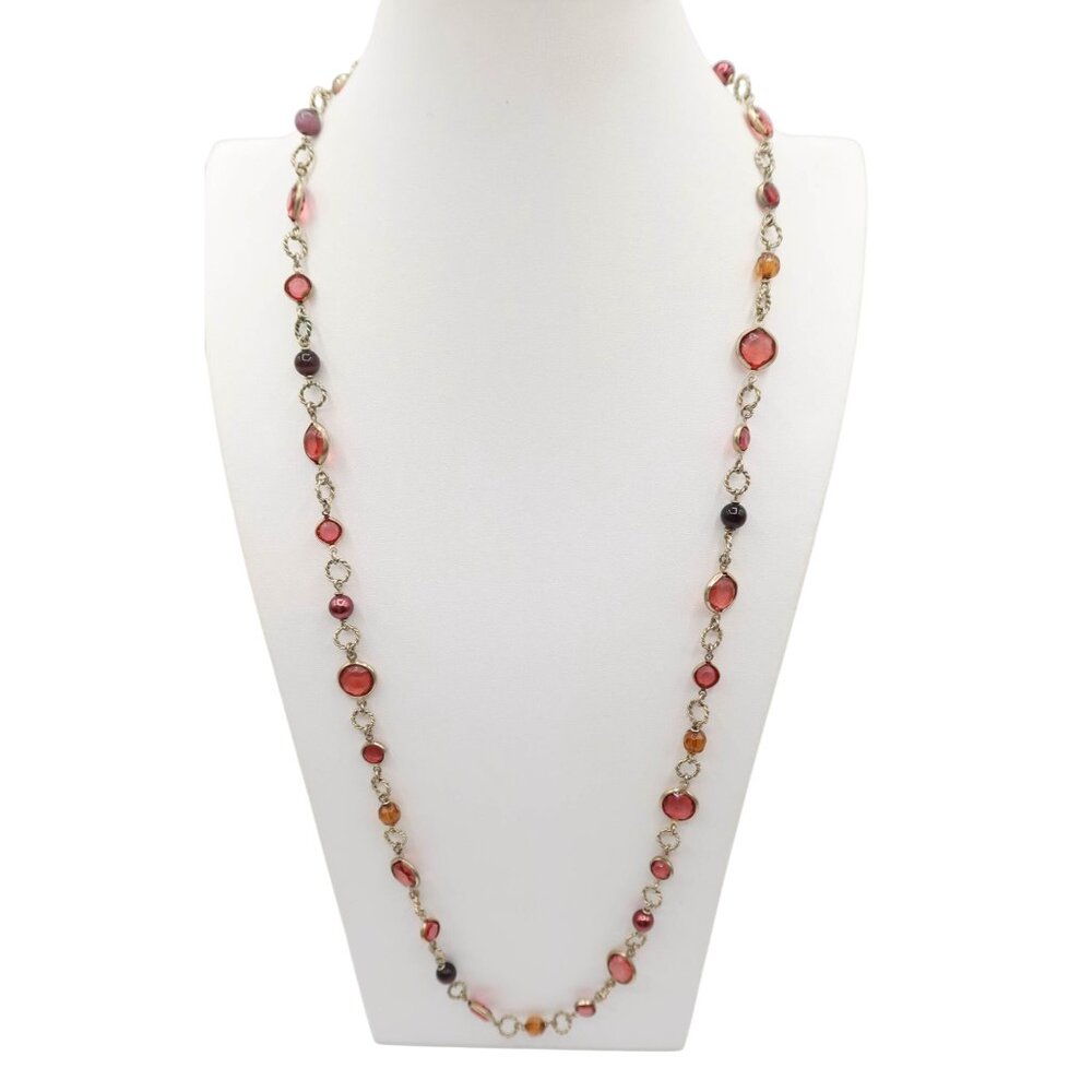 LAUREN CONRAD Berry & Peach Tone Bezel Set Rhinestone Station Necklace